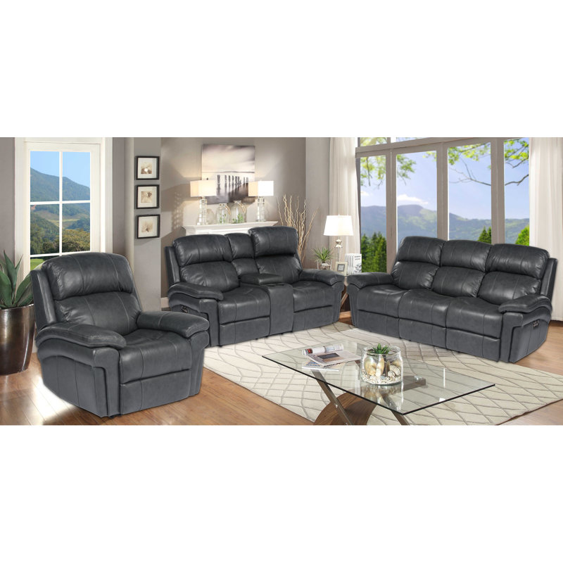 Red Barrel Studio® Aous 3 Piece Leather Reclining Living Room Set Wayfair